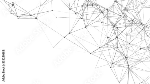 Abstract white background with connecting dots and lines. Network connection structure. Plexus effect. Vector Illustration.