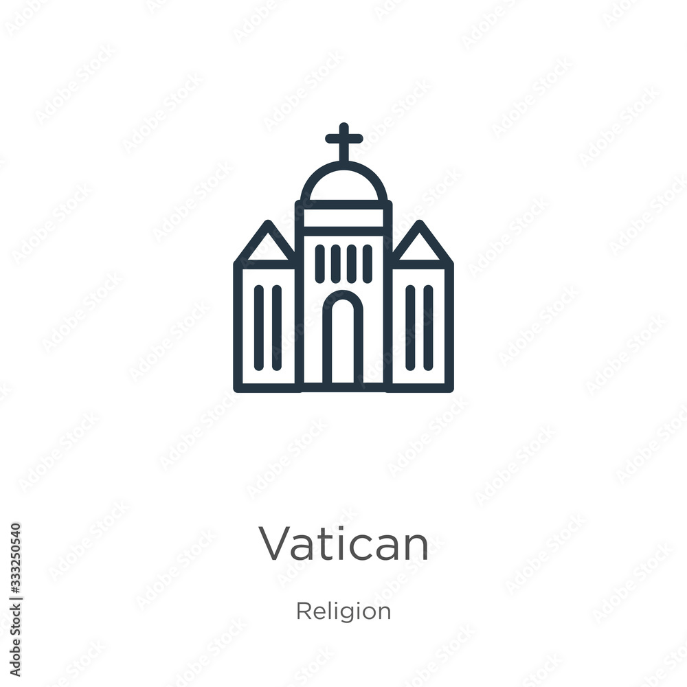 Vatican icon. Thin linear vatican outline icon isolated on white background from religion collection. Line vector sign, symbol for web and mobile