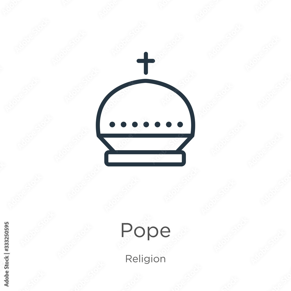 Pope icon. Thin linear pope outline icon isolated on white background from religion collection. Line vector sign, symbol for web and mobile