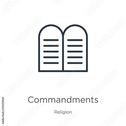 Commandments icon. Thin linear commandments outline icon isolated on white background from religion collection. Line vector sign, symbol for web and mobile