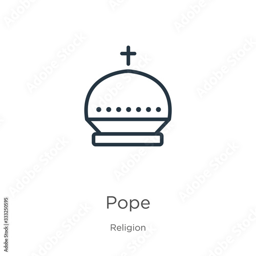 Pope icon. Thin linear pope outline icon isolated on white background from religion collection. Line vector sign, symbol for web and mobile