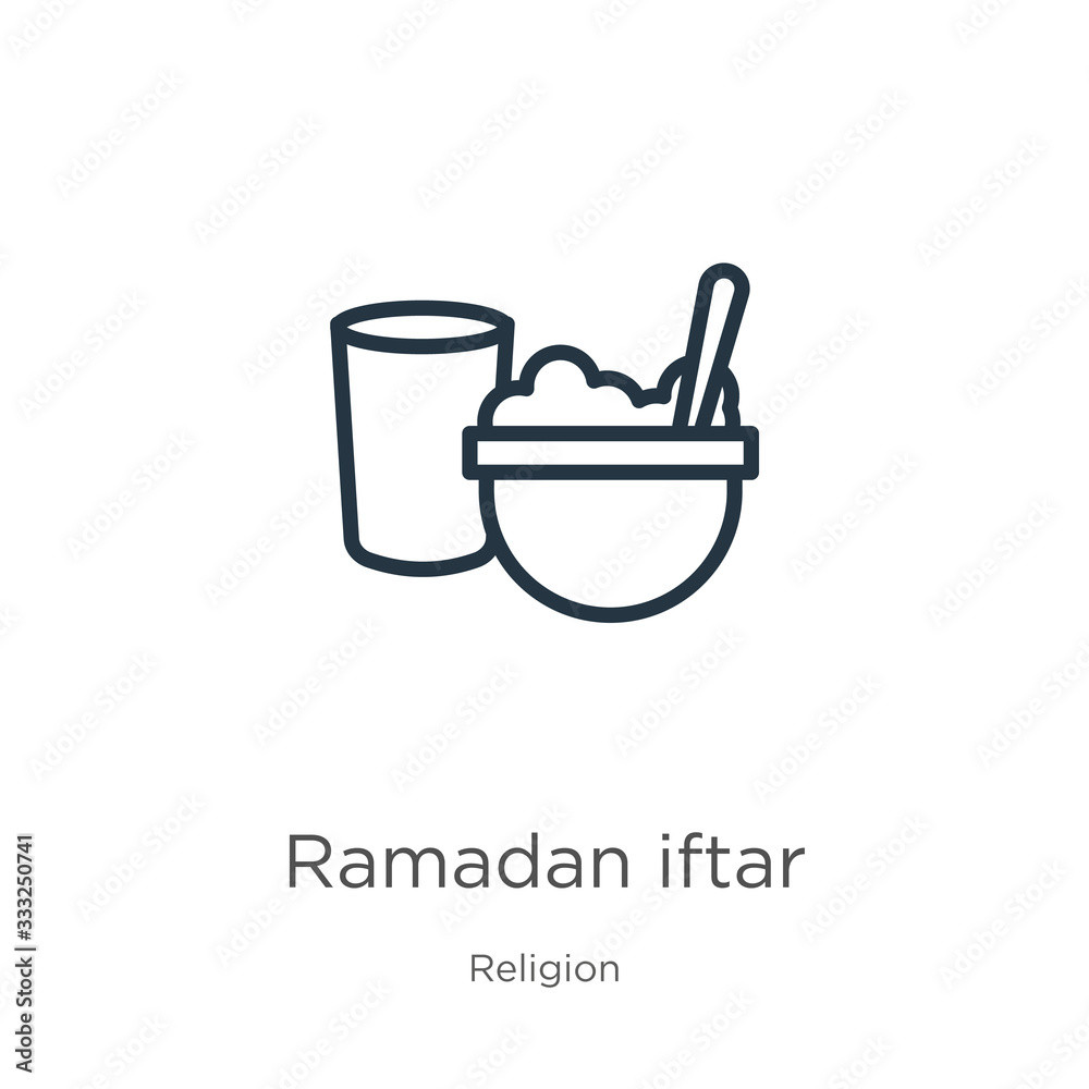 Ramadan iftar icon. Thin linear ramadan iftar outline icon isolated on white background from religion collection. Line vector sign, symbol for web and mobile Ramadan iftar icon. Thin linear ramadan iftar outline icon isolated on white background from religion collection. Line vector sign, symbol for web and mobile
