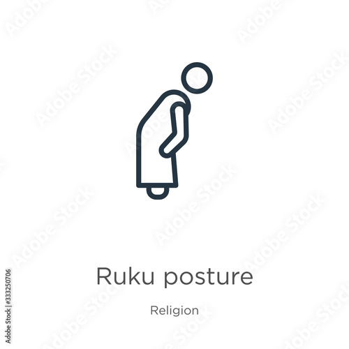 Ruku posture icon. Thin linear ruku posture outline icon isolated on white background from religion collection. Line vector sign, symbol for web and mobile