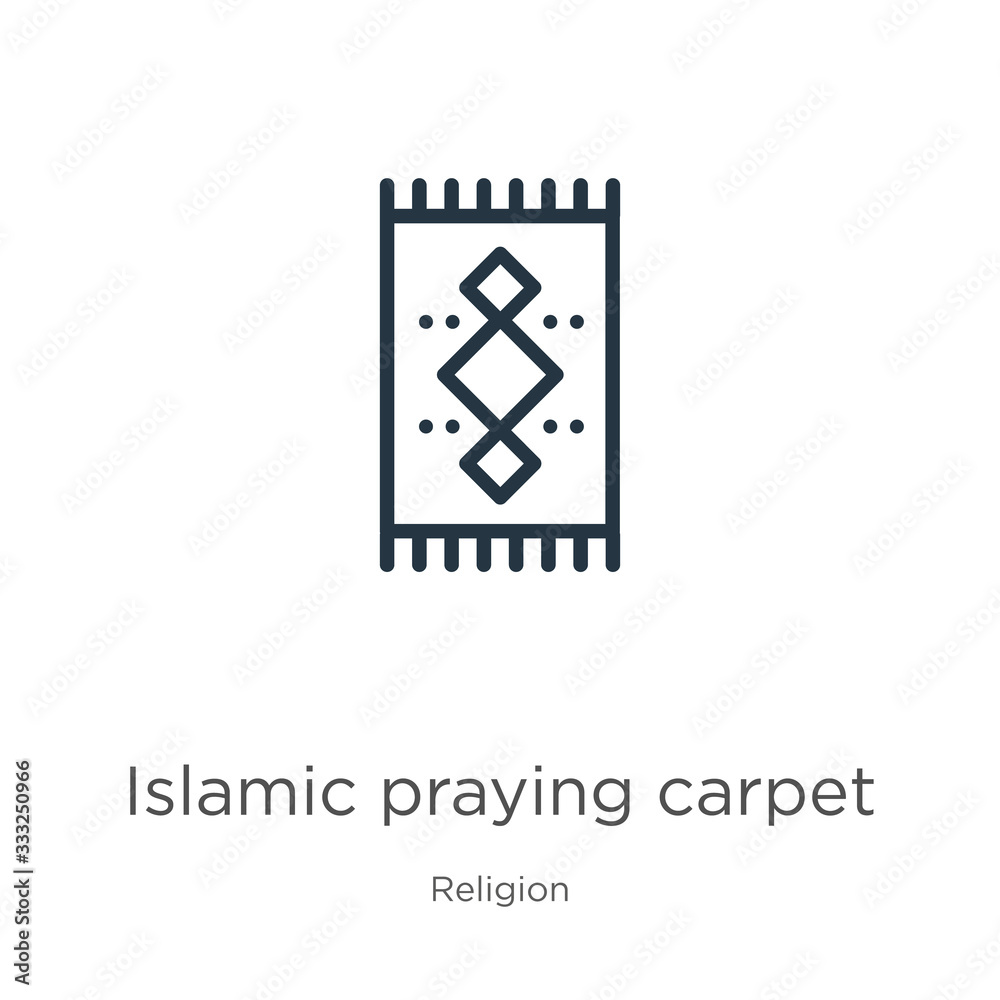 Islamic praying carpet icon. Thin linear islamic praying carpet outline icon isolated on white background from religion collection. Line vector sign, symbol for web and mobile