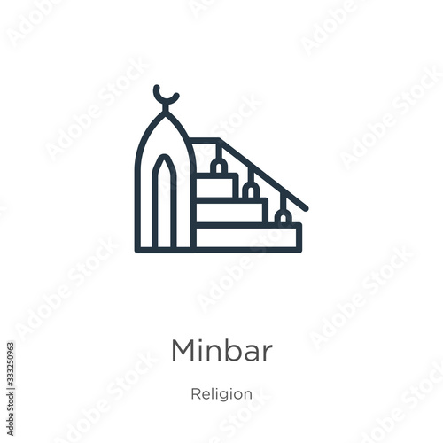 Minbar icon. Thin linear minbar outline icon isolated on white background from religion collection. Line vector sign  symbol for web and mobile