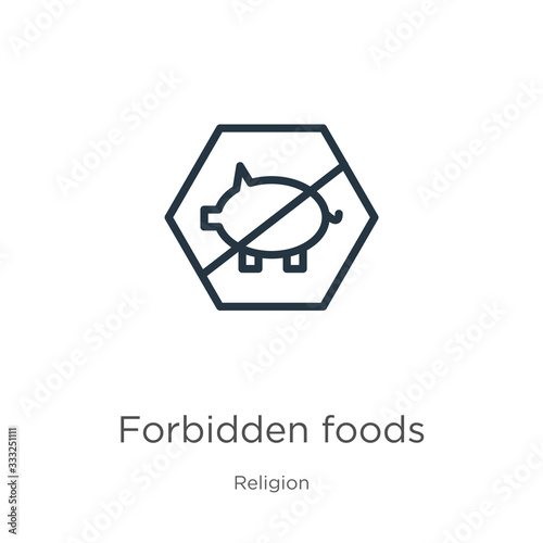 Forbidden foods icon. Thin linear forbidden foods outline icon isolated on white background from religion collection. Line vector sign, symbol for web and mobile
