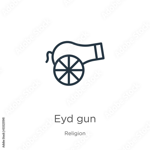 Eyd gun icon. Thin linear eyd gun outline icon isolated on white background from religion collection. Line vector sign, symbol for web and mobile photo