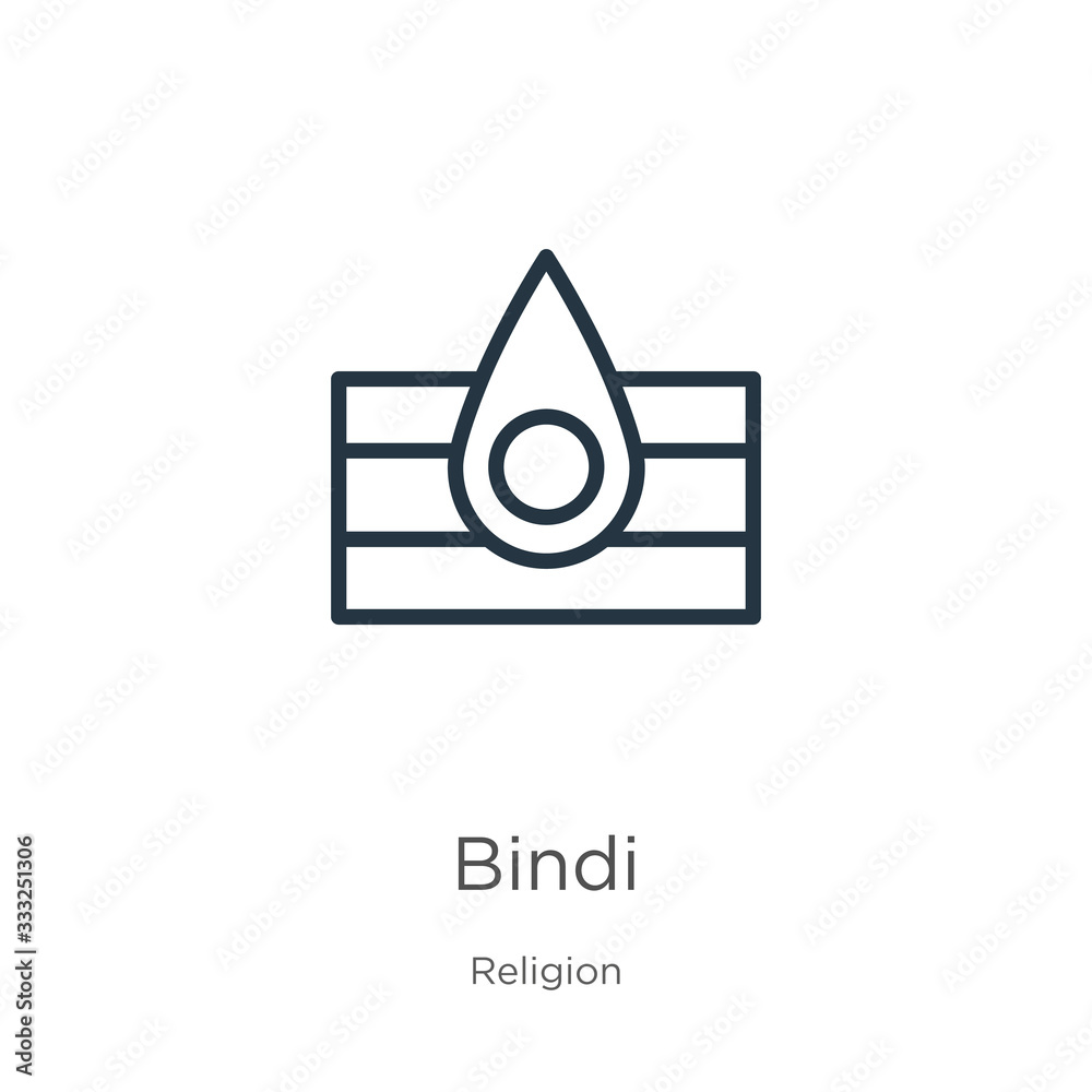 Bindi icon. Thin linear bindi outline icon isolated on white background from religion collection. Line vector sign, symbol for web and mobile Bindi icon. Thin linear bindi outline icon isolated on white background from religion collection. Line vector sign, symbol for web and mobile