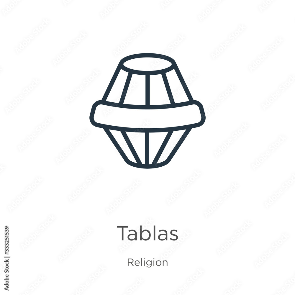 Tablas icon. Thin linear tablas outline icon isolated on white background from religion collection. Line vector sign, symbol for web and mobile Tablas icon. Thin linear tablas outline icon isolated on white background from religion collection. Line vector sign, symbol for web and mobile