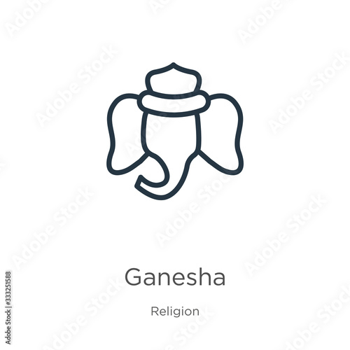 Ganesha icon. Thin linear ganesha outline icon isolated on white background from religion collection. Line vector sign, symbol for web and mobile