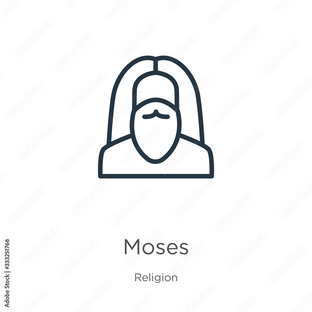 Moses icon. Thin linear moses outline icon isolated on white background from religion collection. Line vector sign, symbol for web and mobile Moses icon. Thin linear moses outline icon isolated on white background from religion collection. Line vector sign, symbol for web and mobile