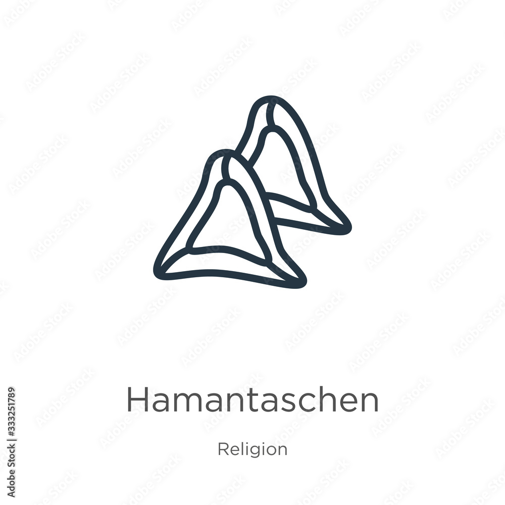 Hamantaschen icon. Thin linear hamantaschen outline icon isolated on white background from religion collection. Line vector sign, symbol for web and mobile Hamantaschen icon. Thin linear hamantaschen outline icon isolated on white background from religion collection. Line vector sign, symbol for web and mobile