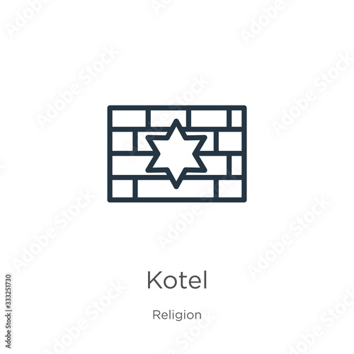 Kotel icon. Thin linear kotel outline icon isolated on white background from religion collection. Line vector sign, symbol for web and mobile