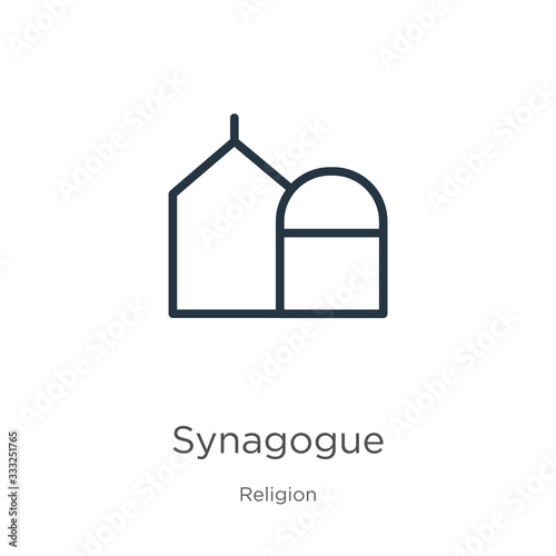 Synagogue icon. Thin linear synagogue outline icon isolated on white background from religion collection. Line vector sign, symbol for web and mobile photo