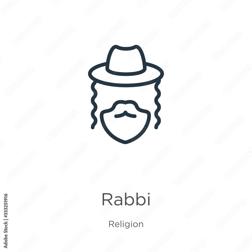 Rabbi icon. Thin linear rabbi outline icon isolated on white background from religion collection. Line vector sign, symbol for web and mobile Rabbi icon. Thin linear rabbi outline icon isolated on white background from religion collection. Line vector sign, symbol for web and mobile