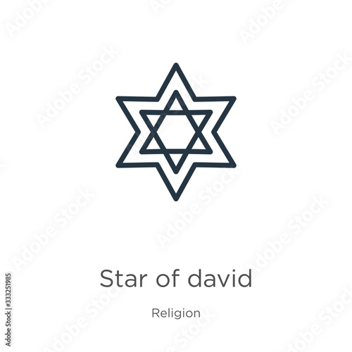 Star of david icon. Thin linear star of david outline icon isolated on white background from religion collection. Line vector sign, symbol for web and mobile