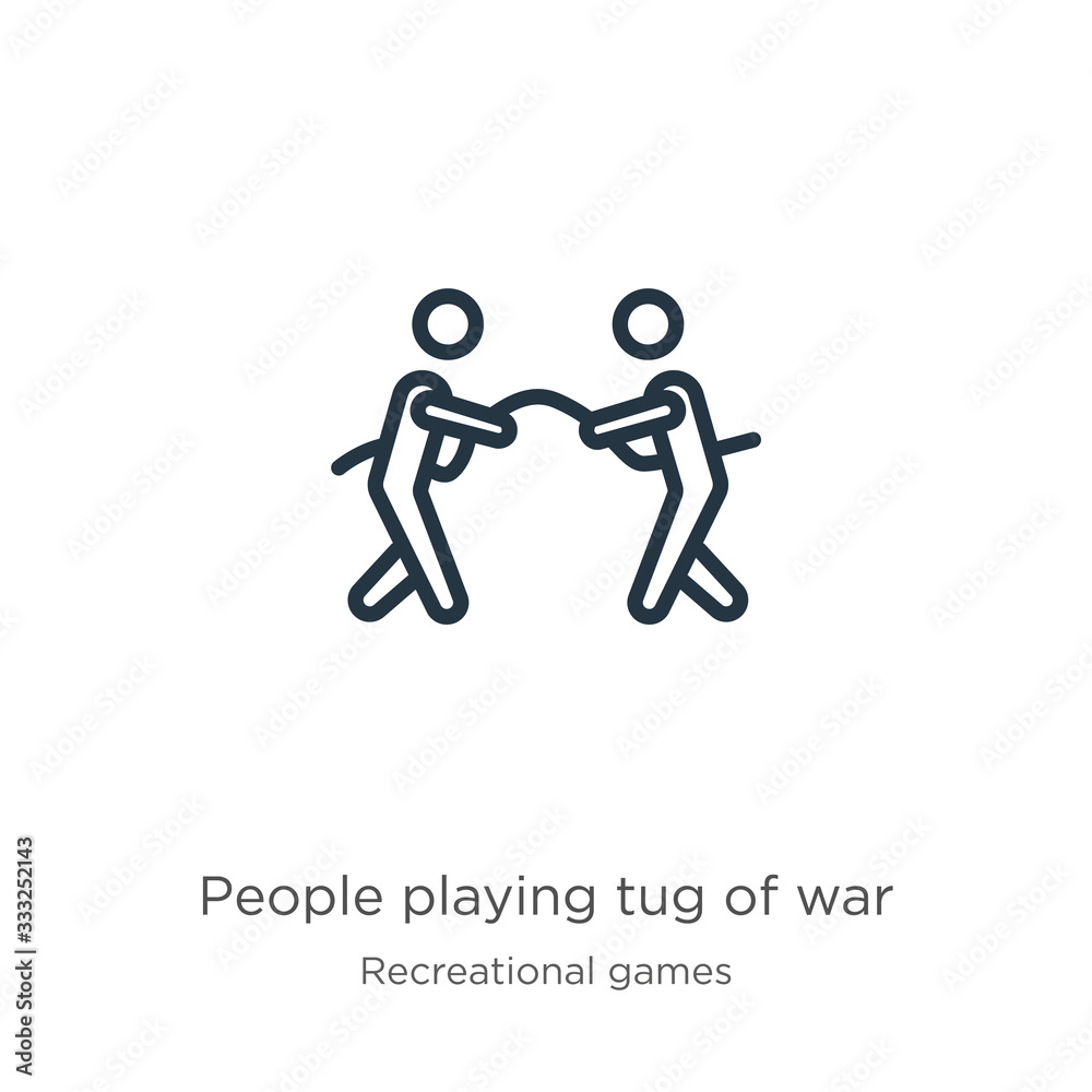 People playing tug of war icon. Thin linear people playing tug of war outline icon isolated on white background from recreational games collection. Line vector sign, symbol for web and mobile People playing tug of war icon. Thin linear people playing tug of war outline icon isolated on white background from recreational games collection. Line vector sign, symbol for web and mobile