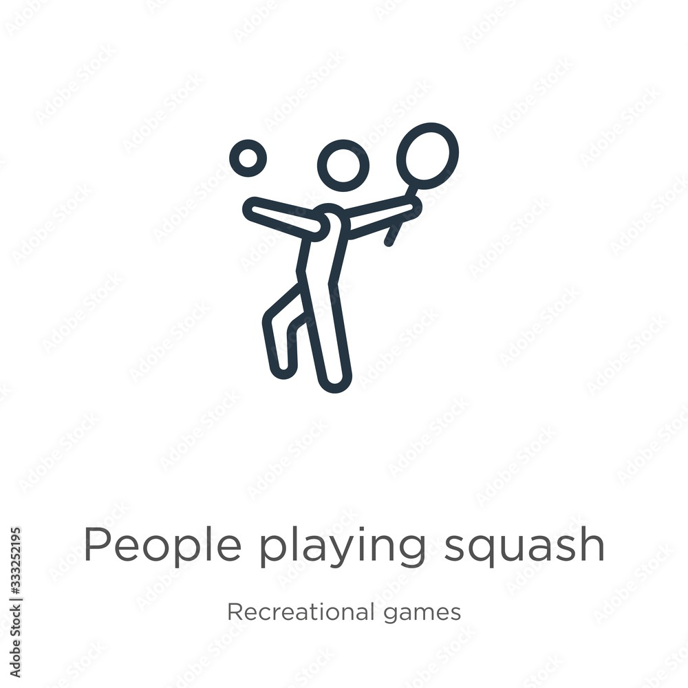 Obraz premium People playing squash icon. Thin linear people playing squash outline icon isolated on white background from recreational games collection. Line vector sign, symbol for web and mobile