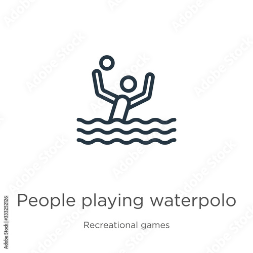 People playing waterpolo icon. Thin linear people playing waterpolo outline icon isolated on white background from recreational games collection. Line vector sign, symbol for web and mobile