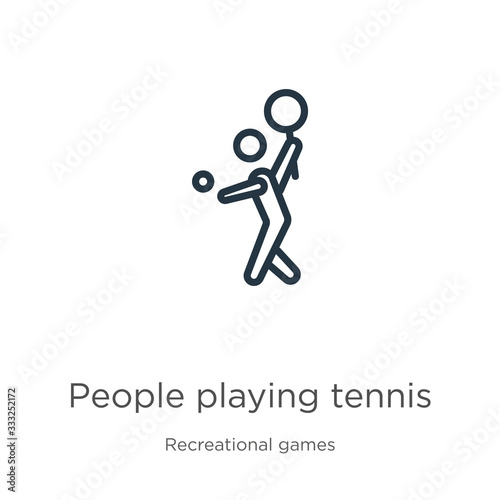 People playing tennis icon. Thin linear people playing tennis outline icon isolated on white background from recreational games collection. Line vector sign, symbol for web and mobile