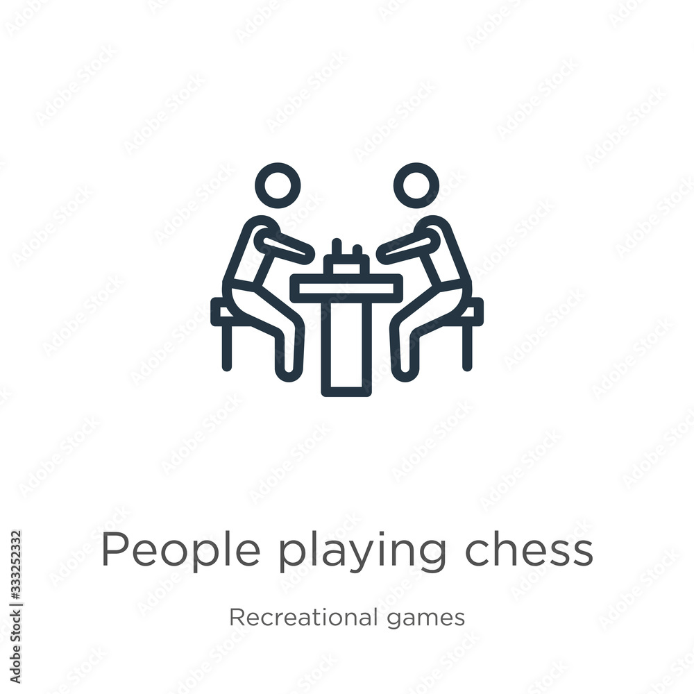 People playing chess icon. Thin linear people playing chess outline icon isolated on white background from recreational games collection. Line vector sign, symbol for web and mobile People playing chess icon. Thin linear people playing chess outline icon isolated on white background from recreational games collection. Line vector sign, symbol for web and mobile
