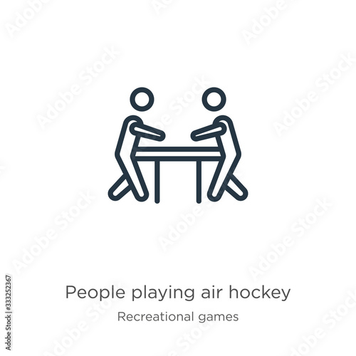 People playing air hockey icon. Thin linear people playing air hockey outline icon isolated on white background from recreational games collection. Line vector sign, symbol for web and mobile