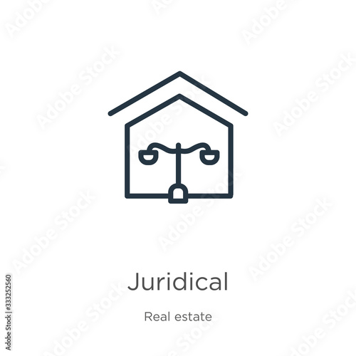 Juridical icon. Thin linear juridical outline icon isolated on white background from real estate collection. Line vector sign, symbol for web and mobile