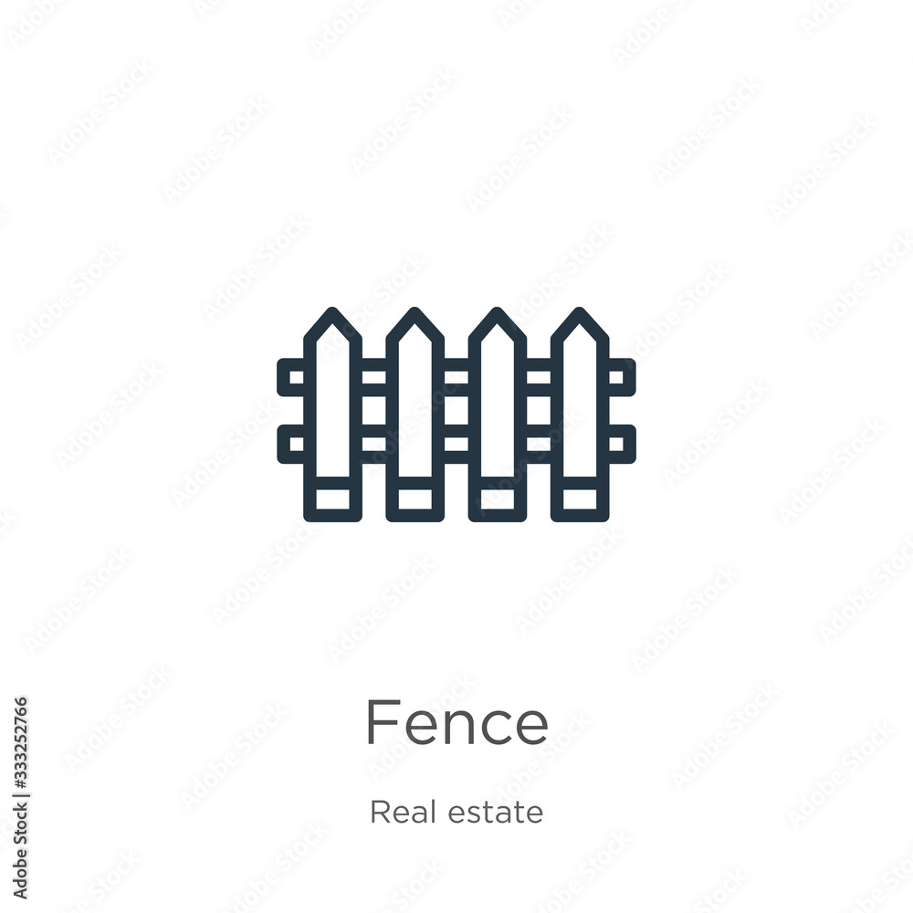 Fence icon. Thin linear fence outline icon isolated on white background from real estate collection. Line vector sign, symbol for web and mobile