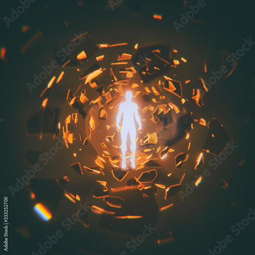 Concept Art Realistic 3d Rendering Illustration Of A Bright Ghost Floating In Abstract World