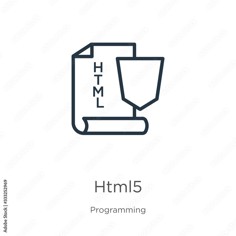Html5 icon. Thin linear html5 outline icon isolated on white background from programming collection. Line vector sign, symbol for web and mobile Html5 icon. Thin linear html5 outline icon isolated on white background from programming collection. Line vector sign, symbol for web and mobile