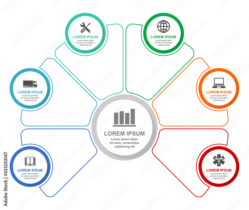 Business infographic vector template, web presentation in 6 options Business infographic vector template, web presentation in 6 options
