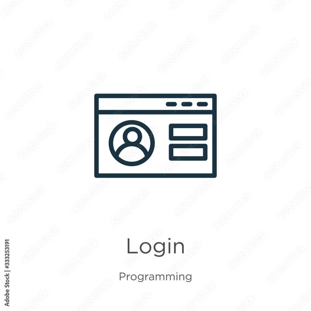 Login icon. Thin linear login outline icon isolated on white background from programming collection. Line vector sign, symbol for web and mobile Login icon. Thin linear login outline icon isolated on white background from programming collection. Line vector sign, symbol for web and mobile
