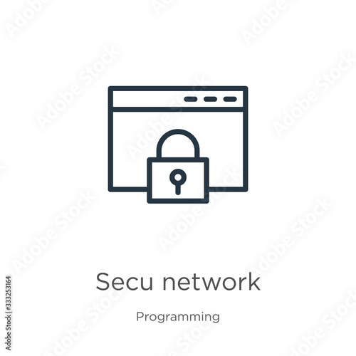 Secured network icon. Thin linear secured network outline icon isolated on white background from programming collection. Line vector sign, symbol for web and mobile