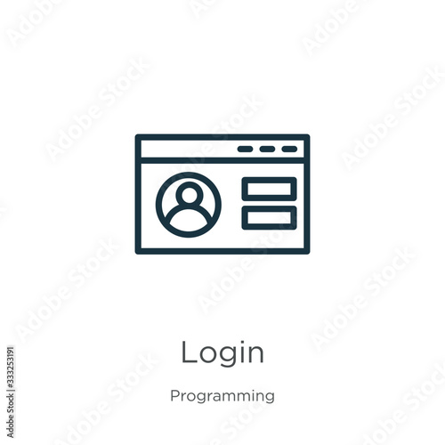 Login icon. Thin linear login outline icon isolated on white background from programming collection. Line vector sign, symbol for web and mobile