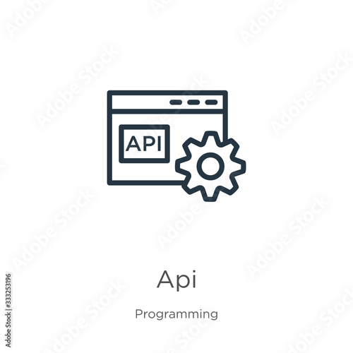 Api icon. Thin linear api outline icon isolated on white background from programming collection. Line vector sign, symbol for web and mobile