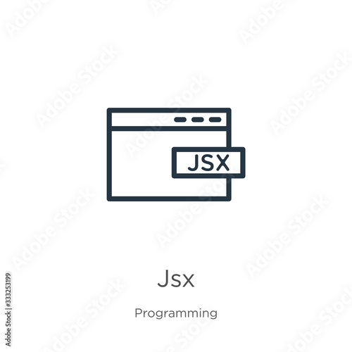 Jsx icon. Thin linear jsx outline icon isolated on white background from programming collection. Line vector sign, symbol for web and mobile