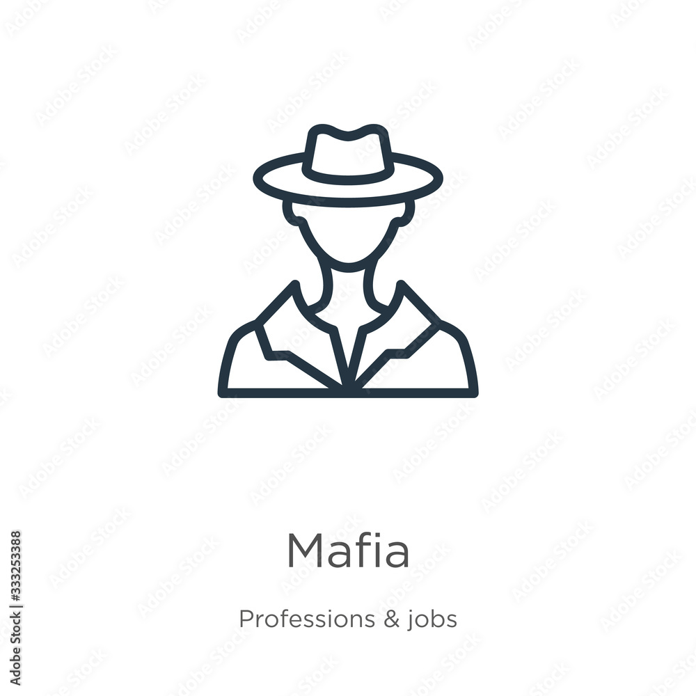 Mafia icon. Thin linear mafia outline icon isolated on white background from professions collection. Line vector sign, symbol for web and mobile
