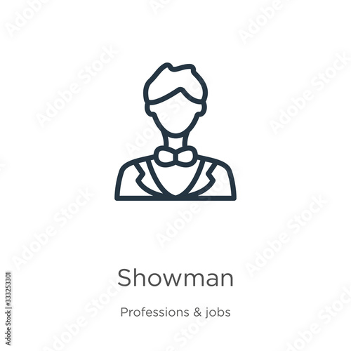 Showman icon. Thin linear showman outline icon isolated on white background from professions collection. Line vector sign, symbol for web and mobile