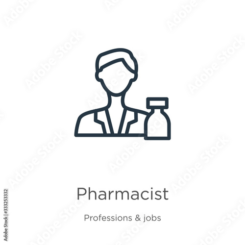 Pharmacist icon. Thin linear pharmacist outline icon isolated on white background from professions collection. Line vector sign, symbol for web and mobile