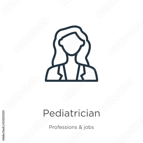 Pediatrician icon. Thin linear pediatrician outline icon isolated on white background from professions collection. Line vector sign, symbol for web and mobile