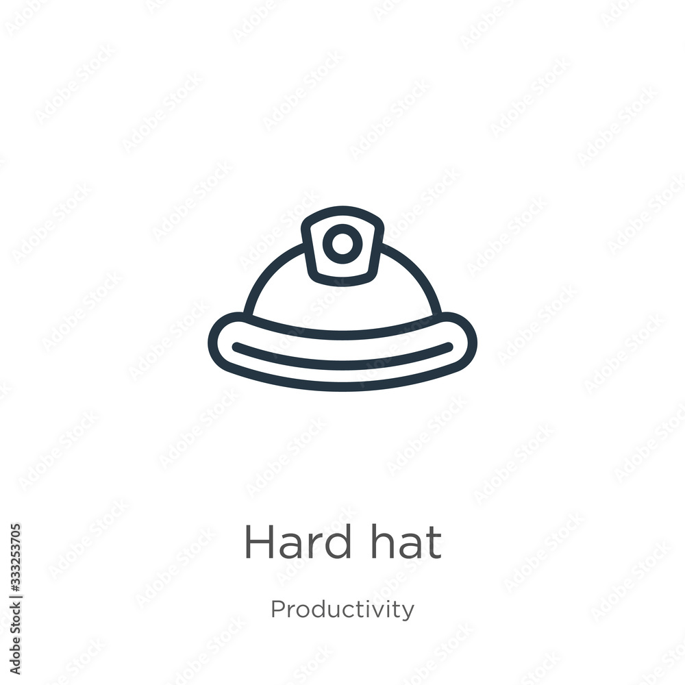 Hard hat icon. Thin linear hard hat outline icon isolated on white background from productivity collection. Line vector sign, symbol for web and mobile Hard hat icon. Thin linear hard hat outline icon isolated on white background from productivity collection. Line vector sign, symbol for web and mobile