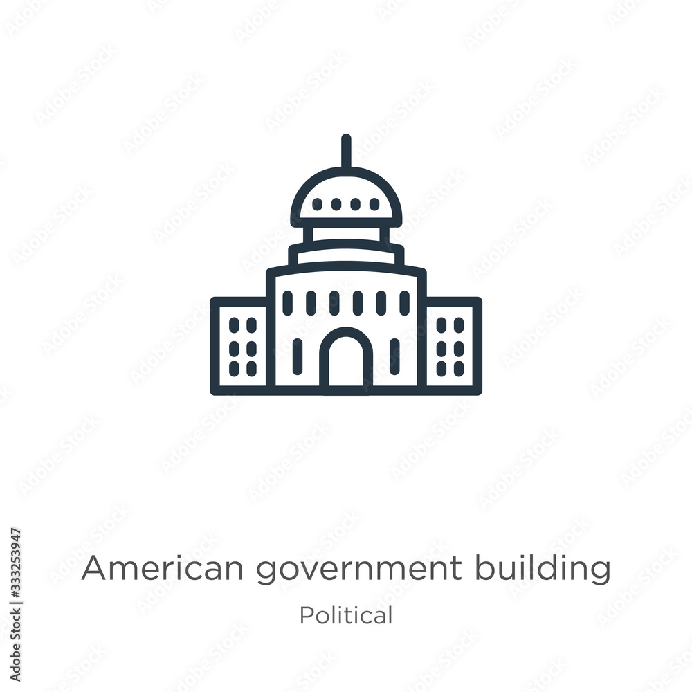 American government building icon. Thin linear american government building outline icon isolated on white background from political collection. Line vector sign, symbol for web and mobile