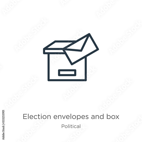 Election envelopes and box icon. Thin linear election envelopes and box outline icon isolated on white background from political collection. Line vector sign, symbol for web and mobile