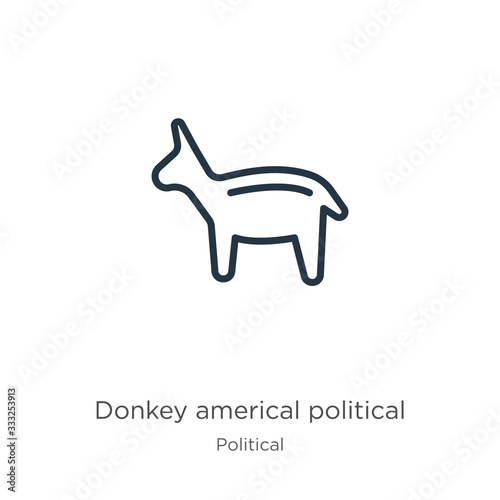Donkey americal political icon. Thin linear donkey americal political outline icon isolated on white background from political collection. Line vector sign, symbol for web and mobile