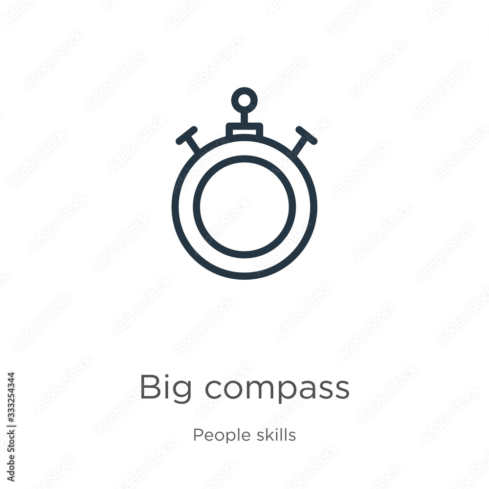 Big compass icon. Thin linear big compass outline icon isolated on white background from people skills collection. Line vector sign, symbol for web and mobile Big compass icon. Thin linear big compass outline icon isolated on white background from people skills collection. Line vector sign, symbol for web and mobile