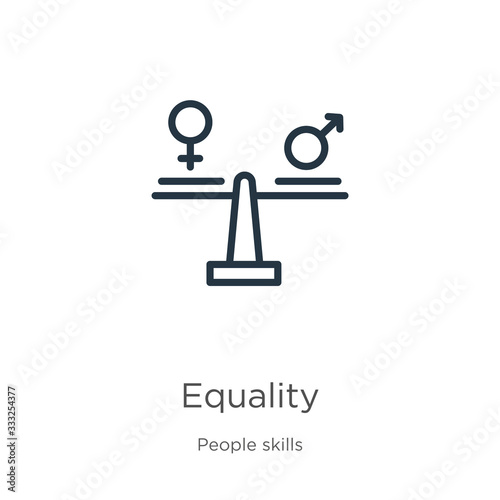 Equality icon. Thin linear equality outline icon isolated on white background from people skills collection. Line vector sign, symbol for web and mobile