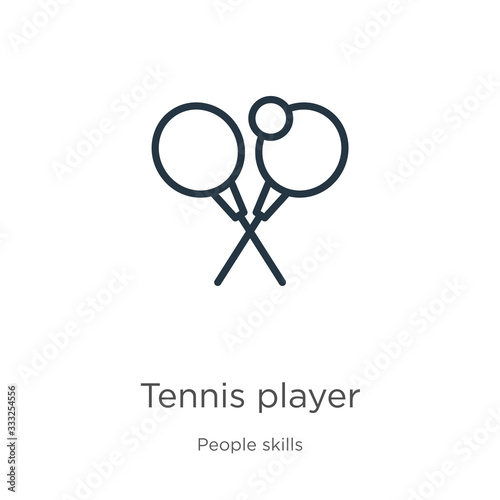 Tennis player icon. Thin linear tennis player outline icon isolated on white background from people skills collection. Line vector sign, symbol for web and mobile