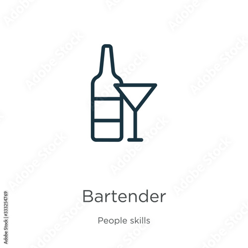 Bartender icon. Thin linear bartender outline icon isolated on white background from people skills collection. Line vector sign, symbol for web and mobile