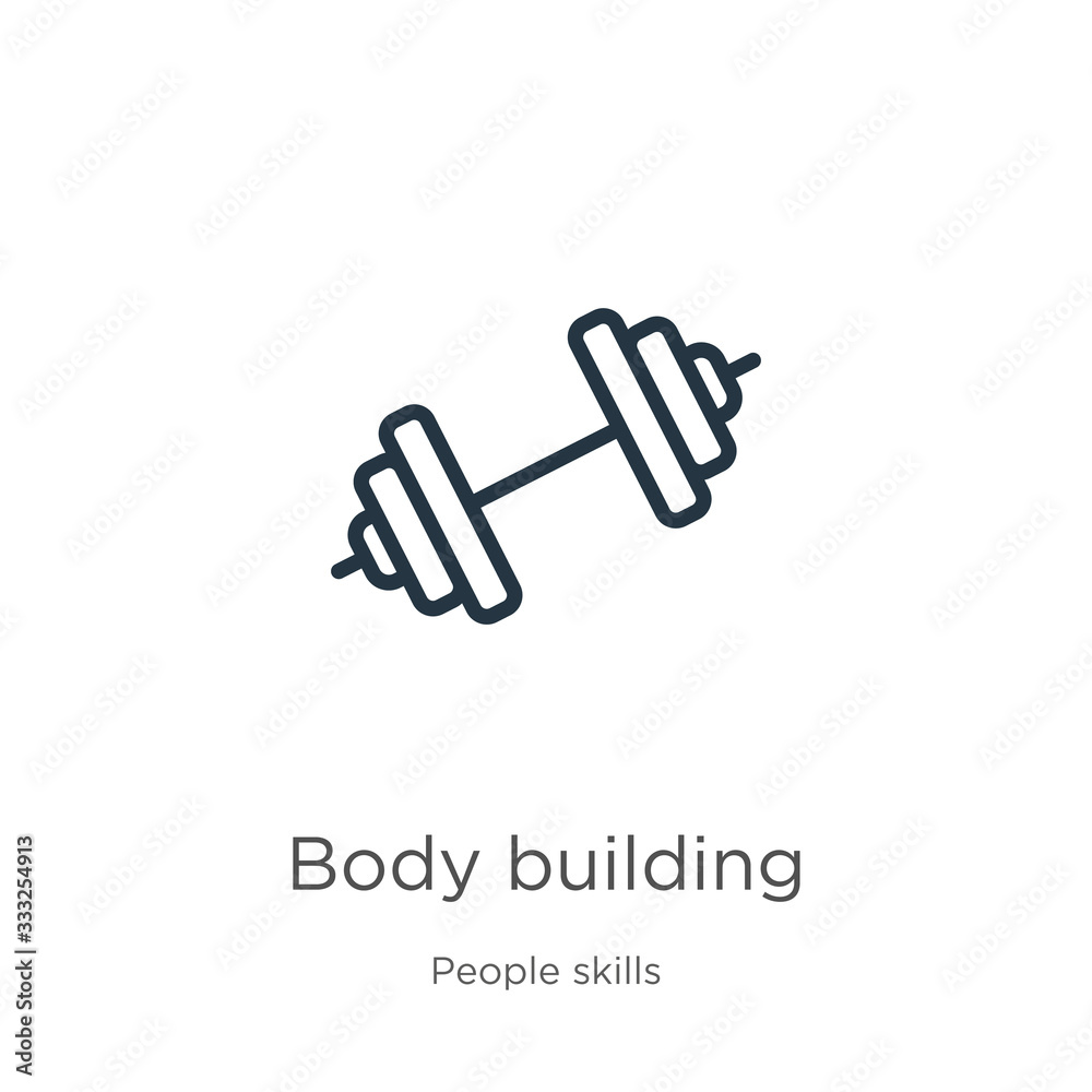 Body building icon. Thin linear body building outline icon isolated on white background from people skills collection. Line vector sign, symbol for web and mobile