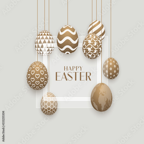Happy Easter banner with hanging patterned eggs